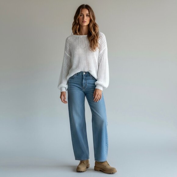 NEW Open Knit Sweater Sz L White Wool Blend Soft Fluffy Boho Minimalist - Picture 11 of 11